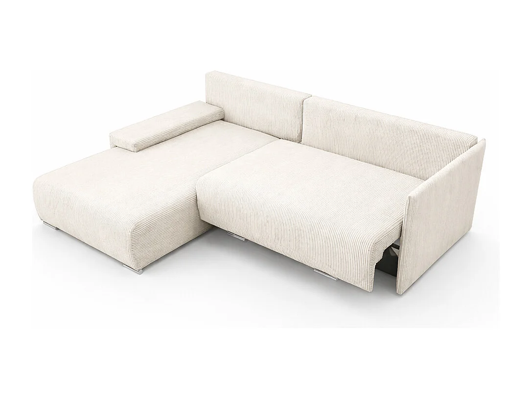 Canapé d'angle, Canapé en L, Tissu côtelé Poso, Écru, Gauche, Livorno L
