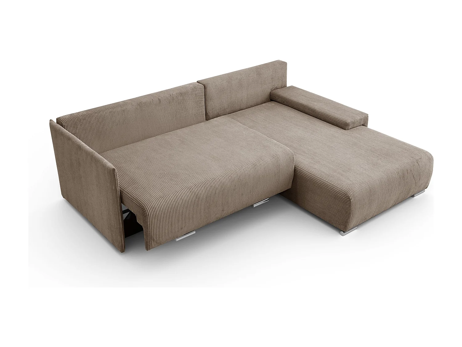 Canapé d'angle, Canapé en L, Tissu côtelé Poso, Brun clair, Droite, Livorno L