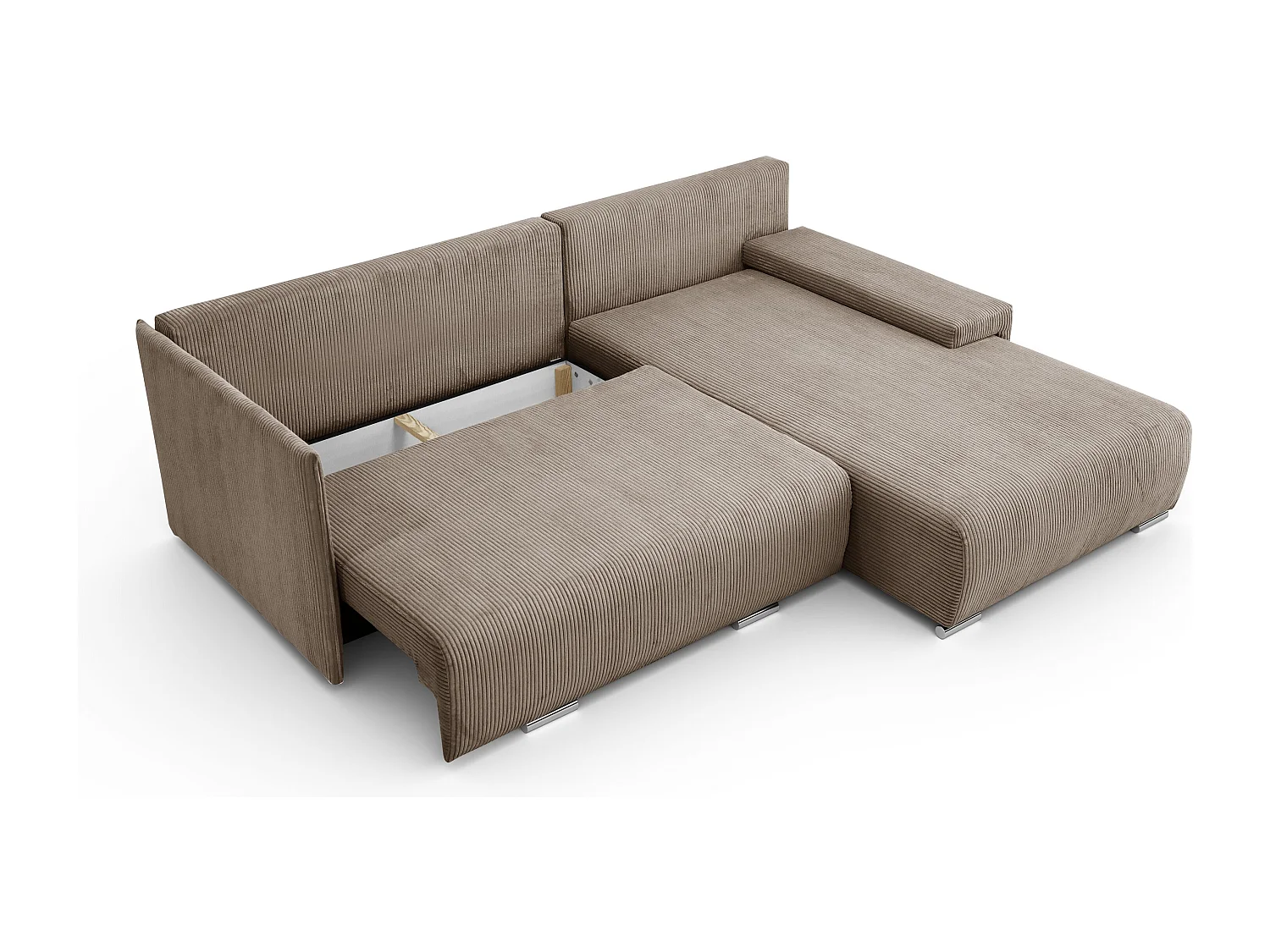 Canapé d'angle, Canapé en L, Tissu côtelé Poso, Brun clair, Droite, Livorno L