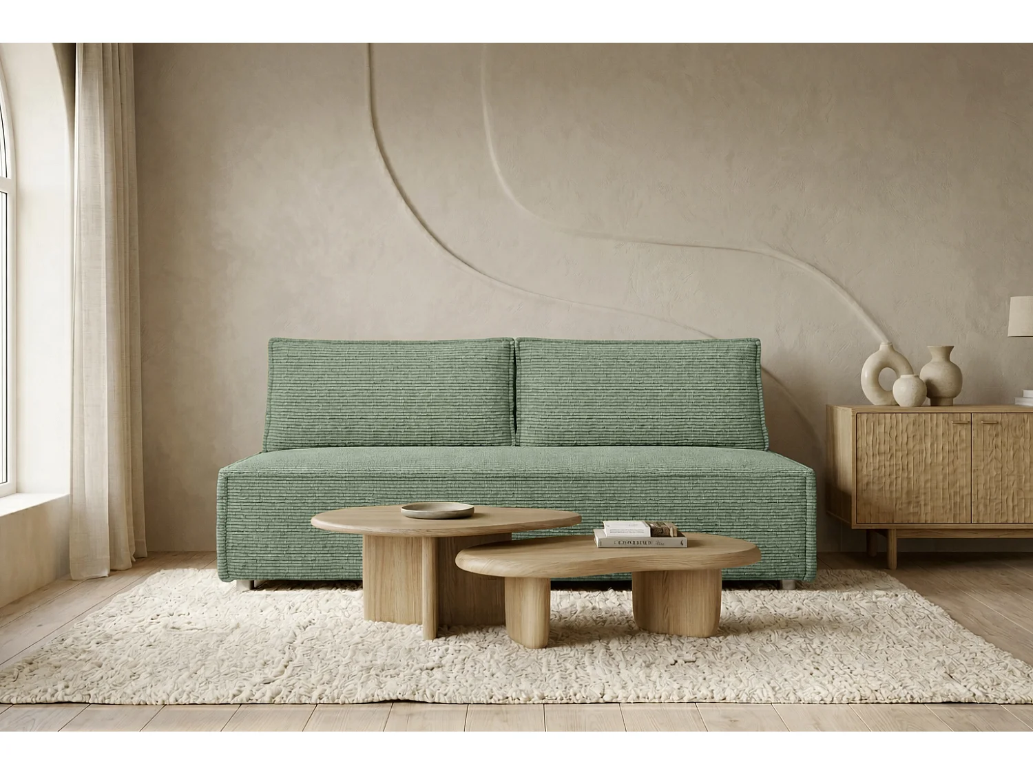 Canapé convertible DUO Poso en tissu - plusieurs coloris vert clair