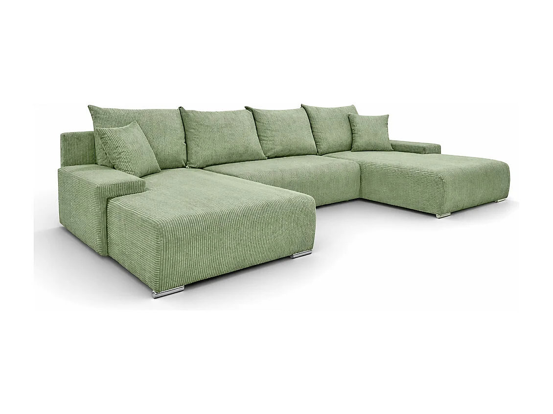 Canapé d'angle, Canapé en U, Tissu côtelé Poso, Vert clair, Livorno U