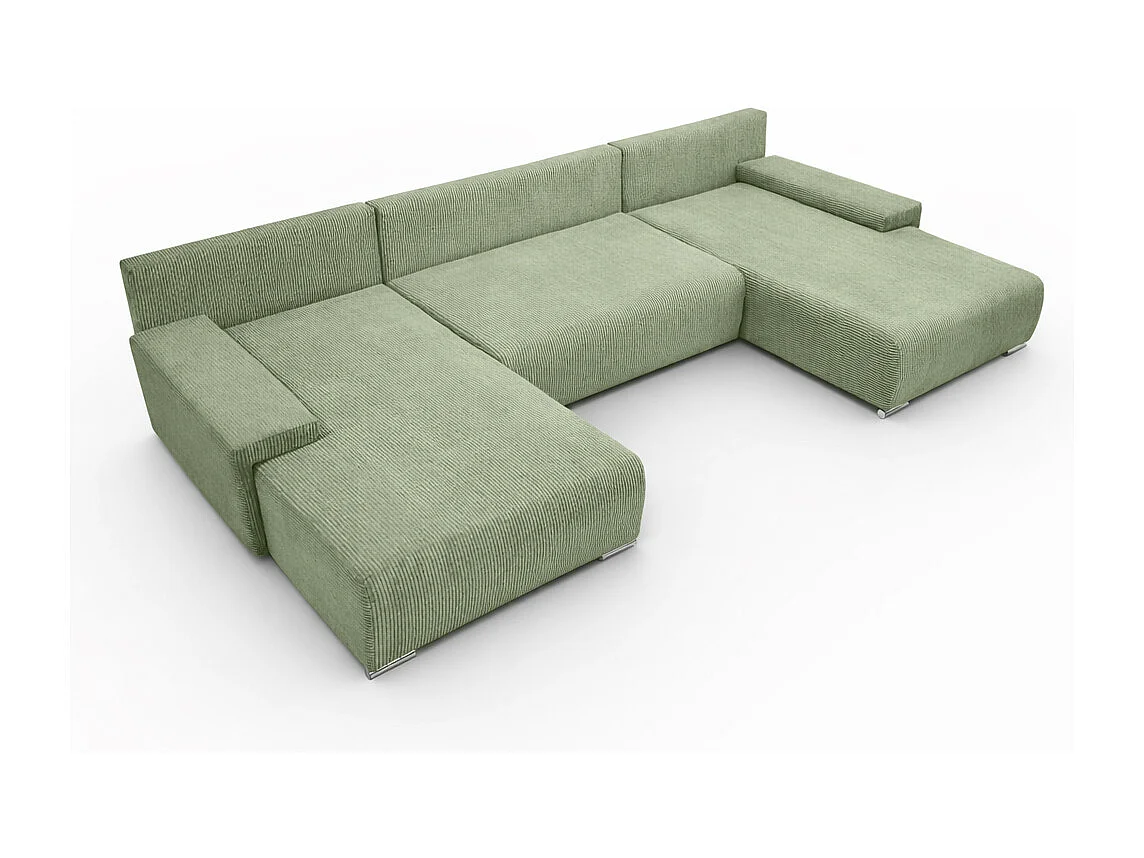 Canapé d'angle, Canapé en U, Tissu côtelé Poso, Vert clair, Livorno U