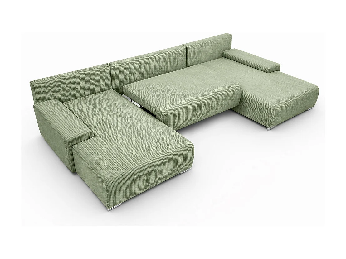 Canapé d'angle, Canapé en U, Tissu côtelé Poso, Vert clair, Livorno U