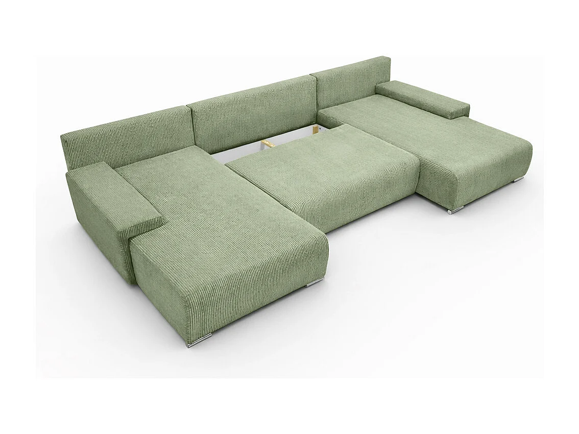 Canapé d'angle, Canapé en U, Tissu côtelé Poso, Vert clair, Livorno U