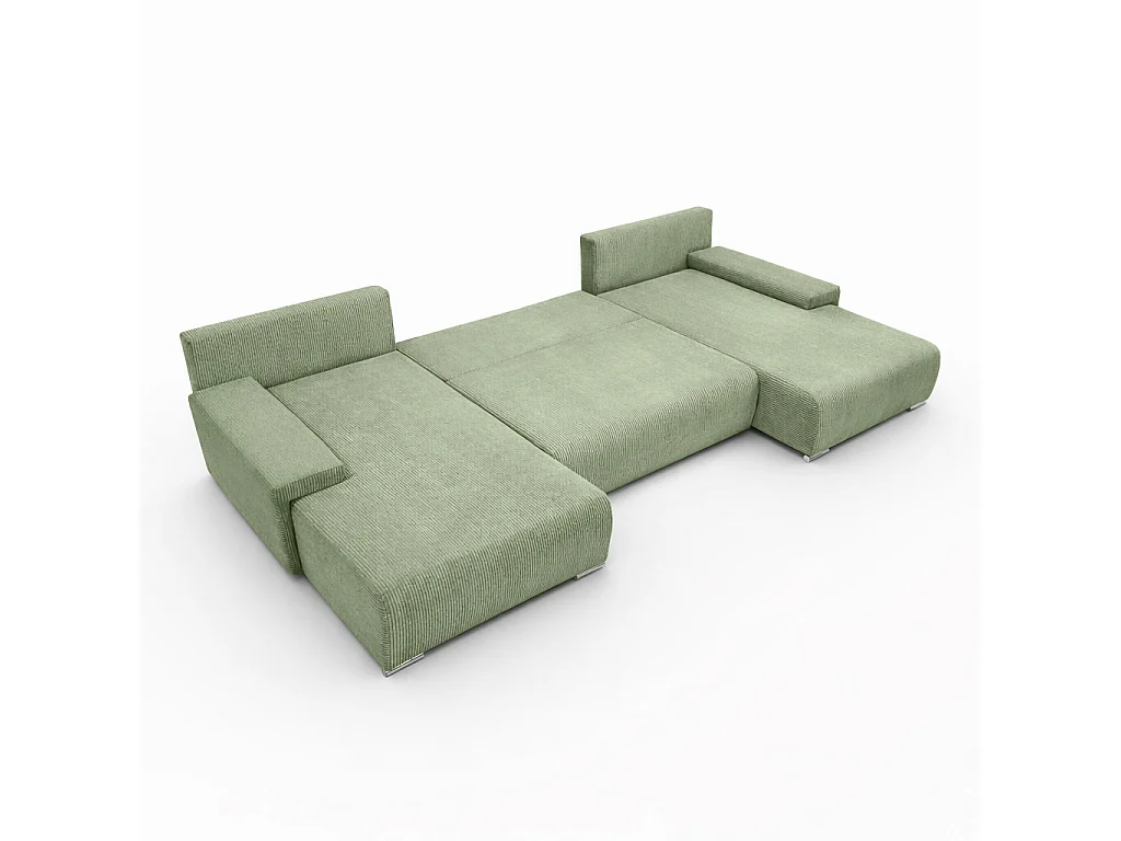 Canapé d'angle, Canapé en U, Tissu côtelé Poso, Vert clair, Livorno U