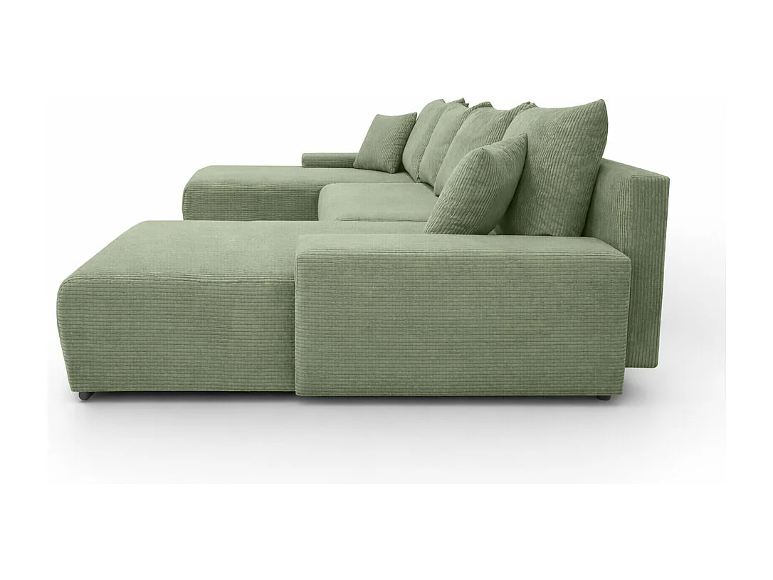Canapé d'angle, Canapé en U, Tissu côtelé Poso, Vert clair, Livorno U