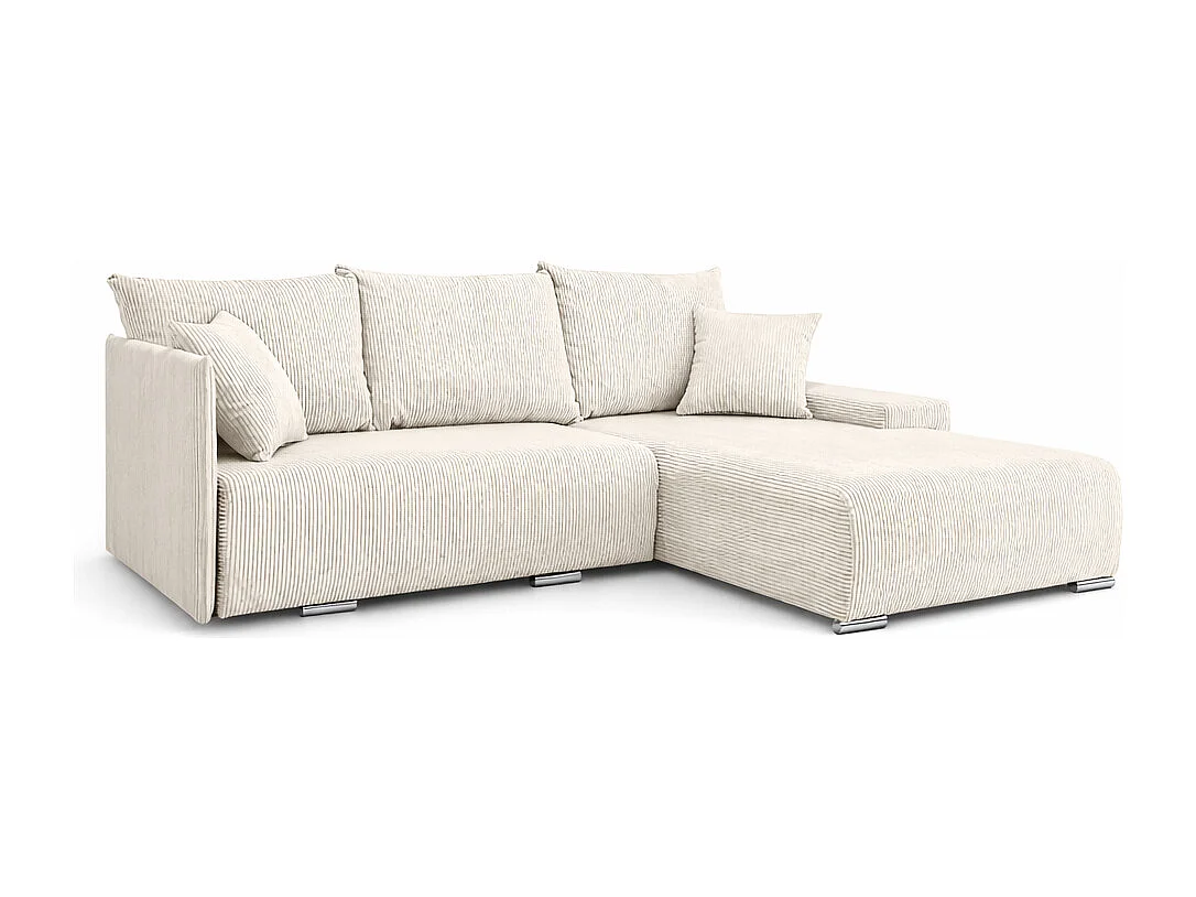 Canapé d'angle, Canapé en L, Tissu côtelé Poso, Écru, Droite, Livorno L
