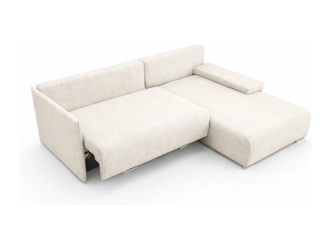 Canapé d'angle, Canapé en L, Tissu côtelé Poso, Écru, Droite, Livorno L