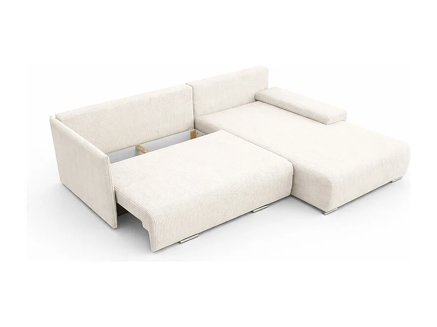 Canapé d'angle, Canapé en L, Tissu côtelé Poso, Écru, Droite, Livorno L