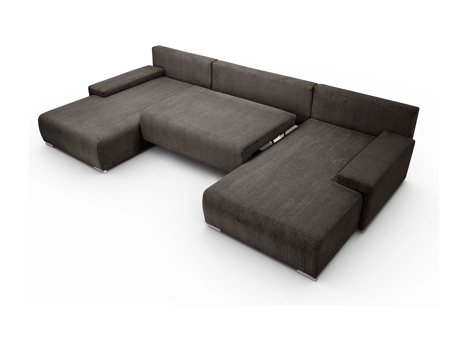 Canapé d'angle, Canapé en U, Tissu côtelé Poso, Marron, Livorno U