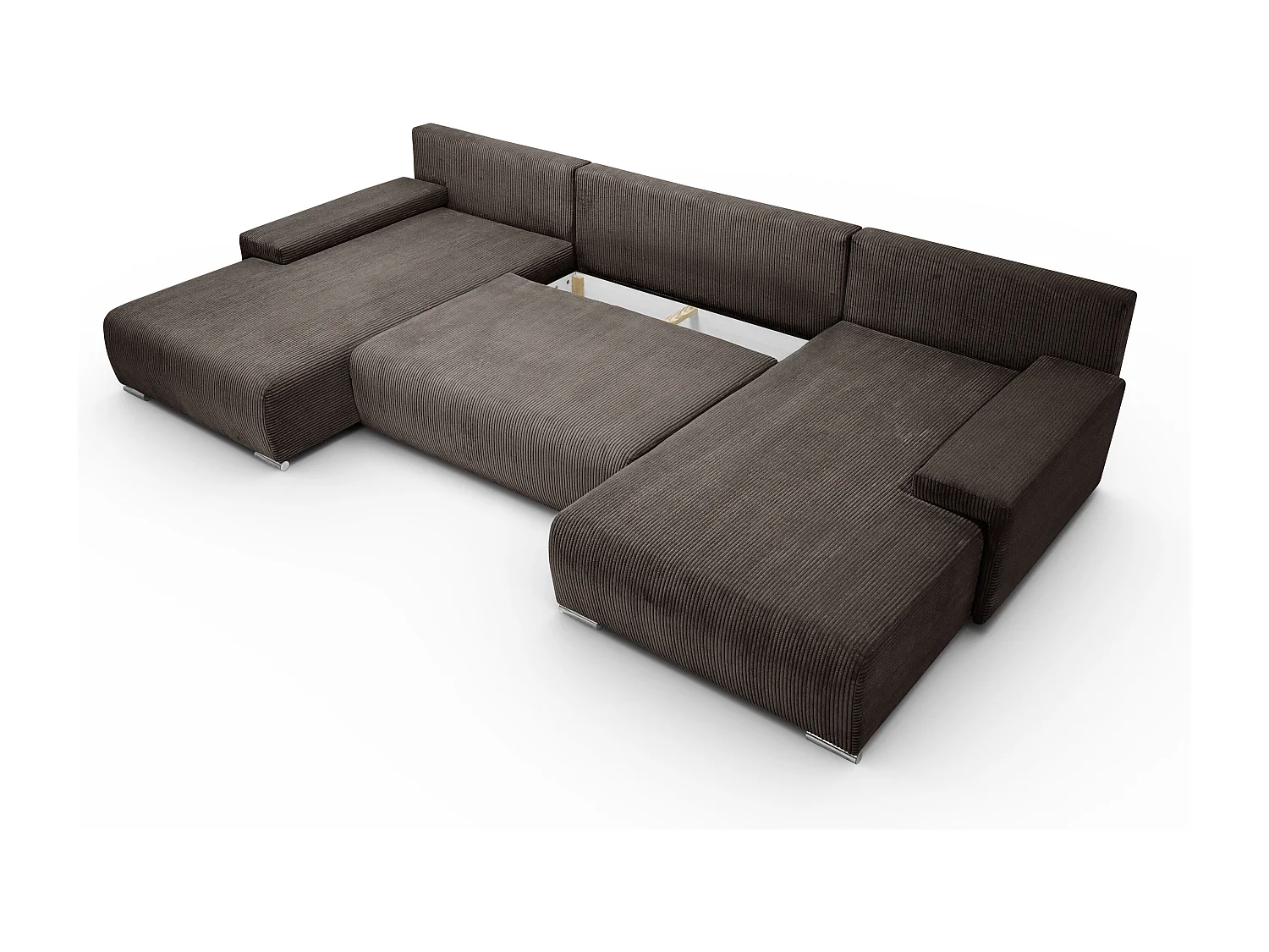 Canapé d'angle, Canapé en U, Tissu côtelé Poso, Marron, Livorno U