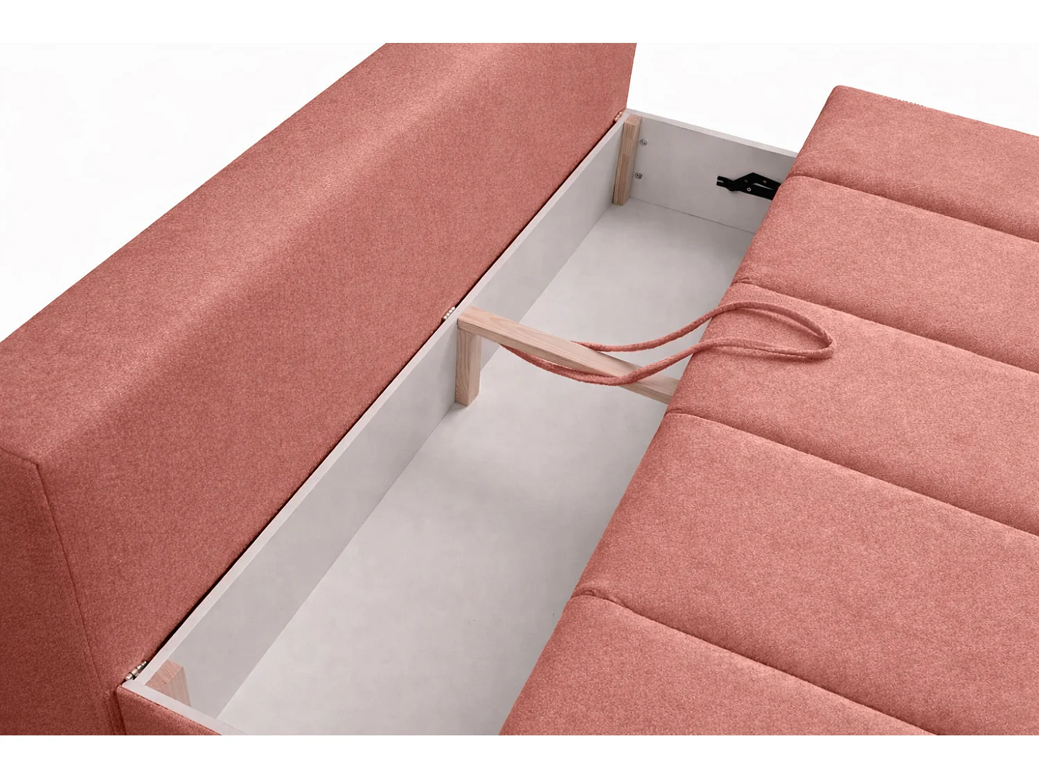 Canapé convertible avec fonction couchage et coffre de rangement, velours Monolith, Rose, PIANO