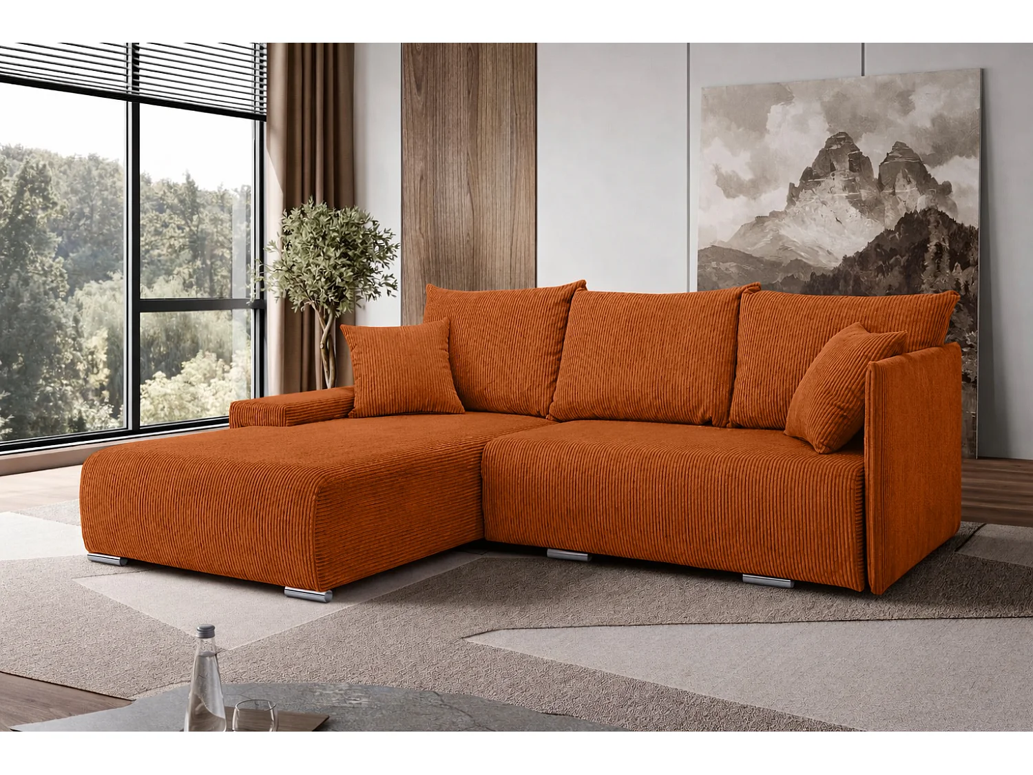 Canapé d'angle, Canapé en L, Tissu côtelé Poso, Cuivre, Gauche, Livorno L