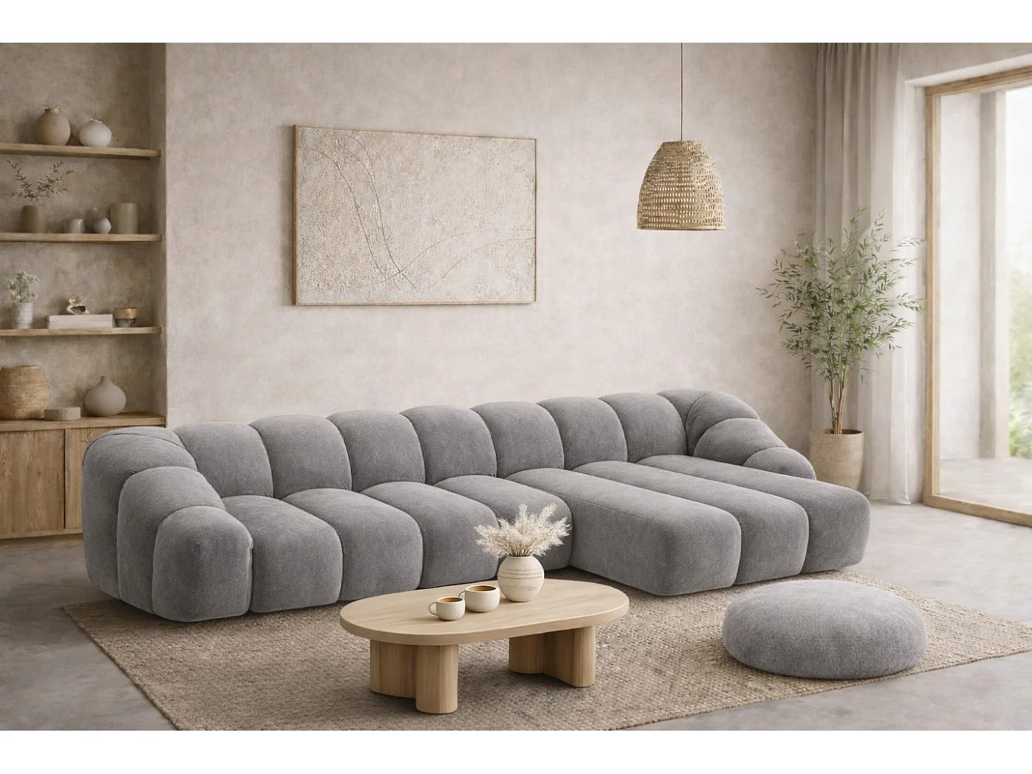 Divano angolare modulare a L, tessuto velluto Bluvel, grigio, destra, CROISSANT XL