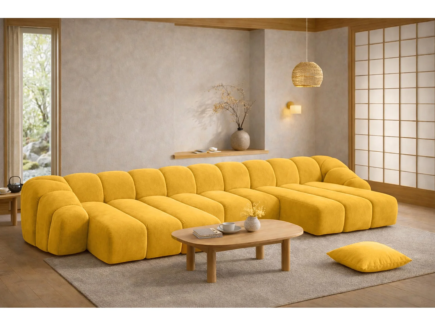 Narożnik modułowy w kształcie U, tkanina welurowa Bluvel, Złoty, CROISSANT U