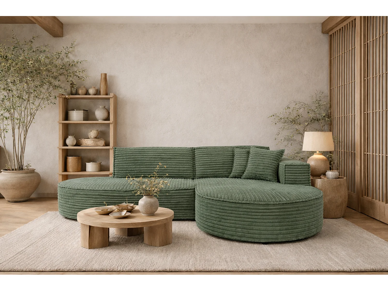 Ecksofa L-Form, Cordstoff Velo, Olive, Rechts, Modena Studio
