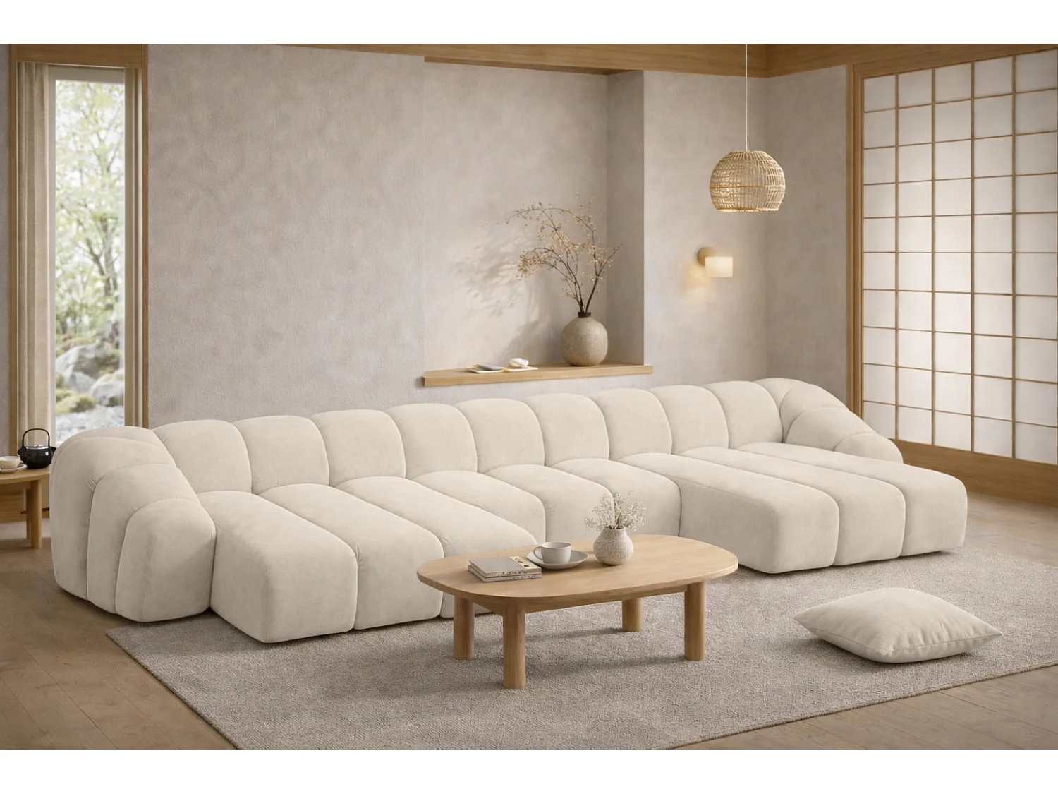 Narożnik modułowy w kształcie U, tkanina welurowa Bluvel, Kremowy, CROISSANT U