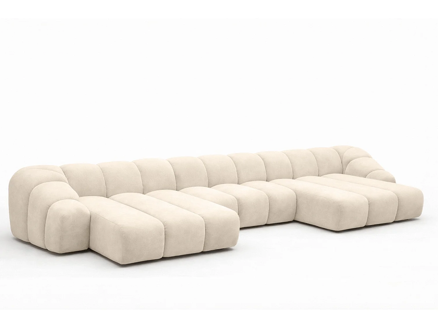 Narożnik modułowy w kształcie U, tkanina welurowa Bluvel, Kremowy, CROISSANT U