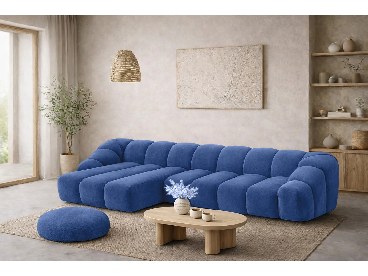 Divano angolare modulare a L, tessuto velluto Bluvel, blu inchiostro, sinistra, CROISSANT XL