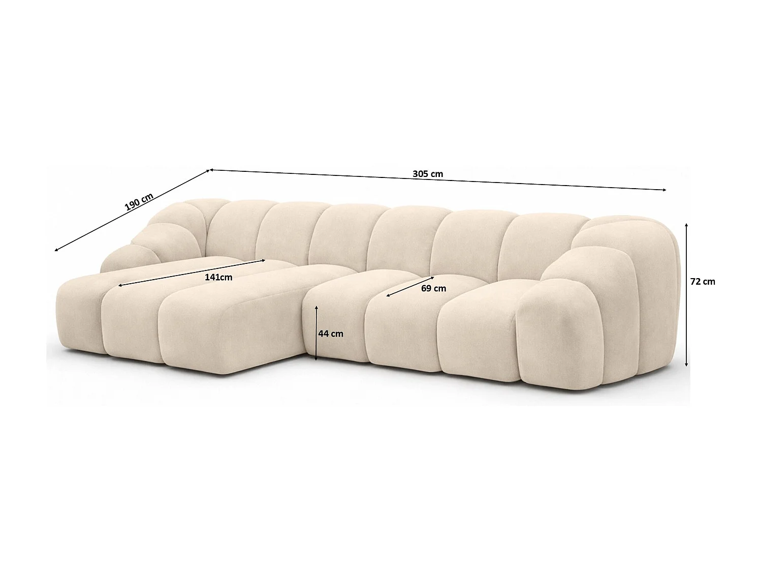 Divano angolare modulare a L, tessuto velluto Bluvel, crema, sinistra, CROISSANT L