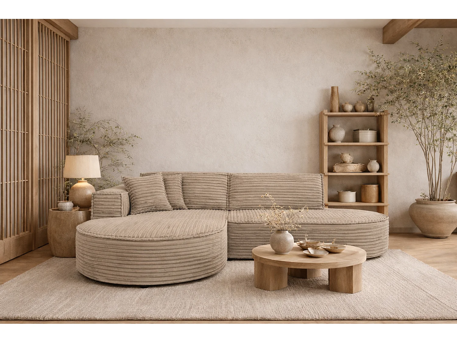 Ecksofa L-Form, Cordstoff Velo, Beige, Links, Modena Studio