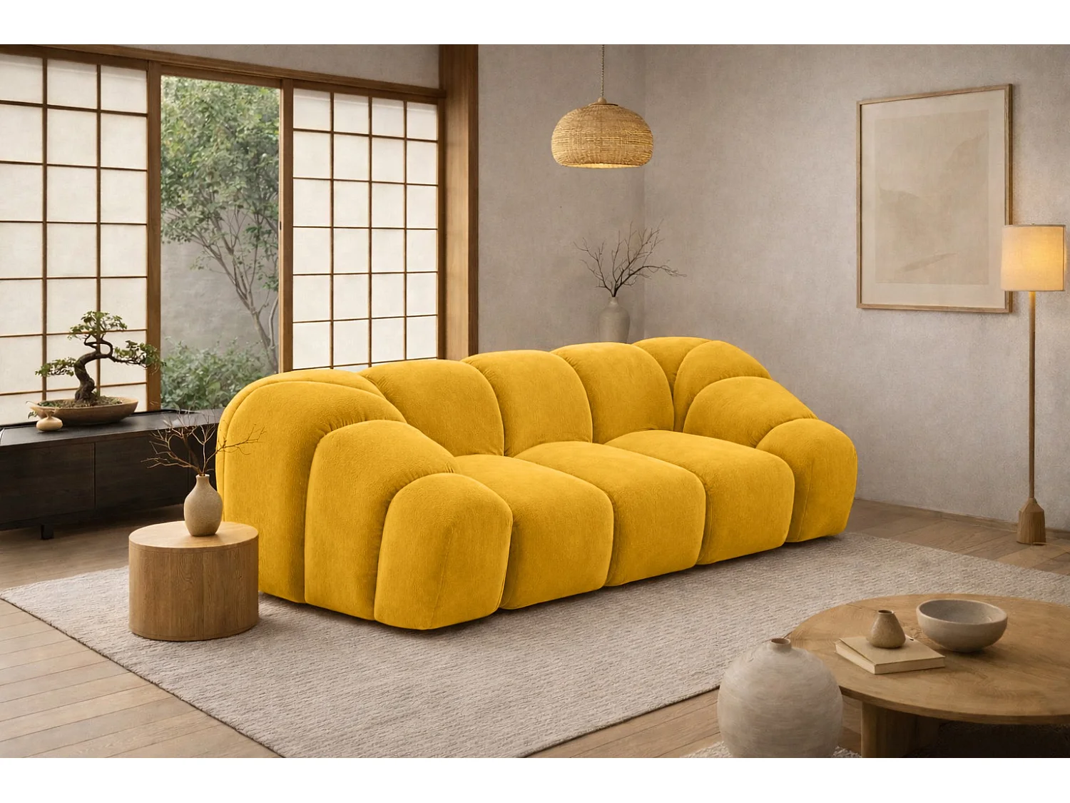 Divano modulare 2 posti, tessuto velluto Bluvel, dorato, CROISSANT