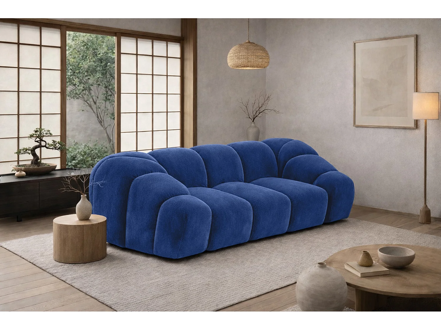 Divano modulare 2 posti, tessuto velluto Bluvel, blu inchiostro, CROISSANT