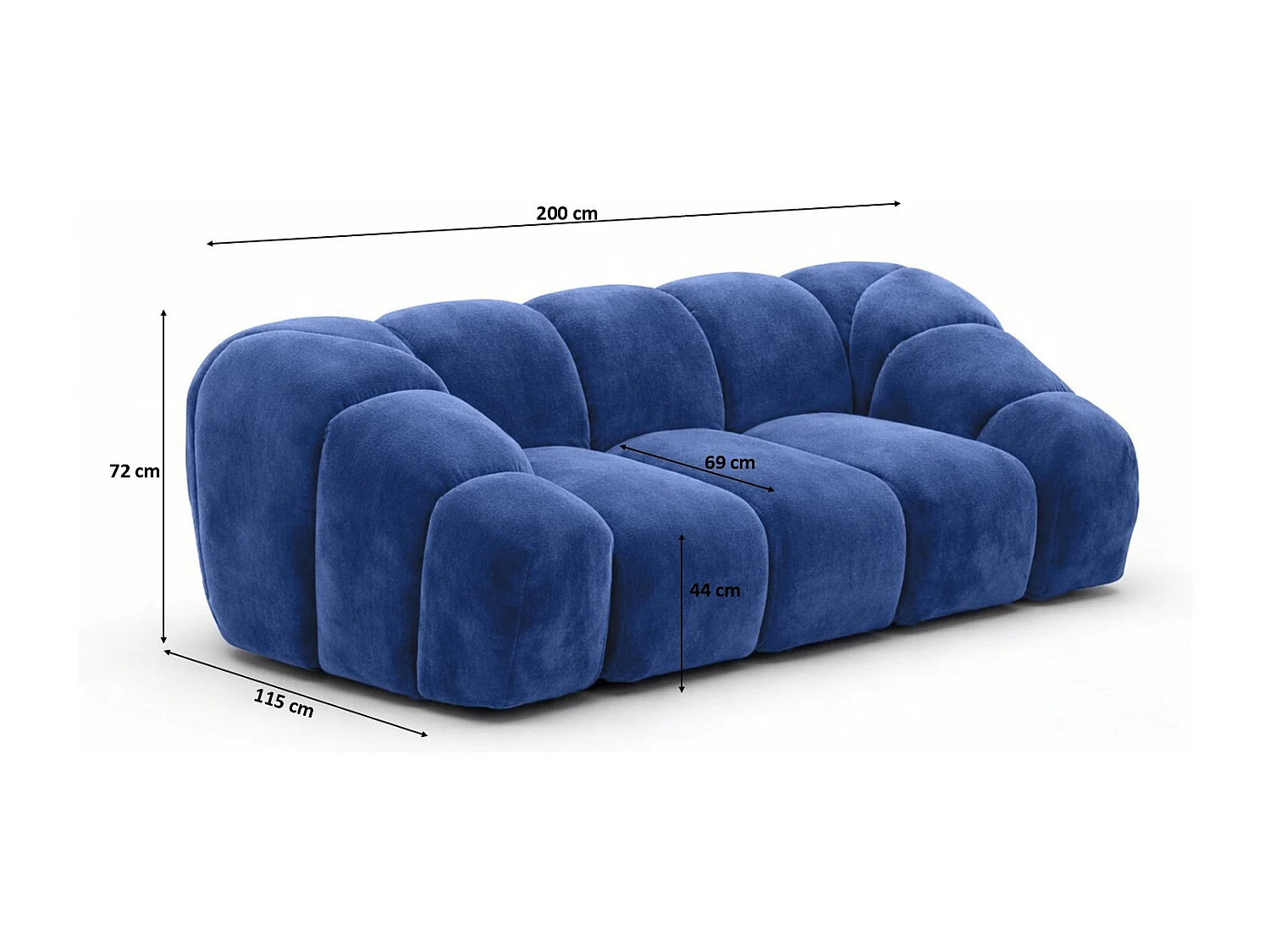 Divano modulare 2 posti, tessuto velluto Bluvel, blu inchiostro, CROISSANT