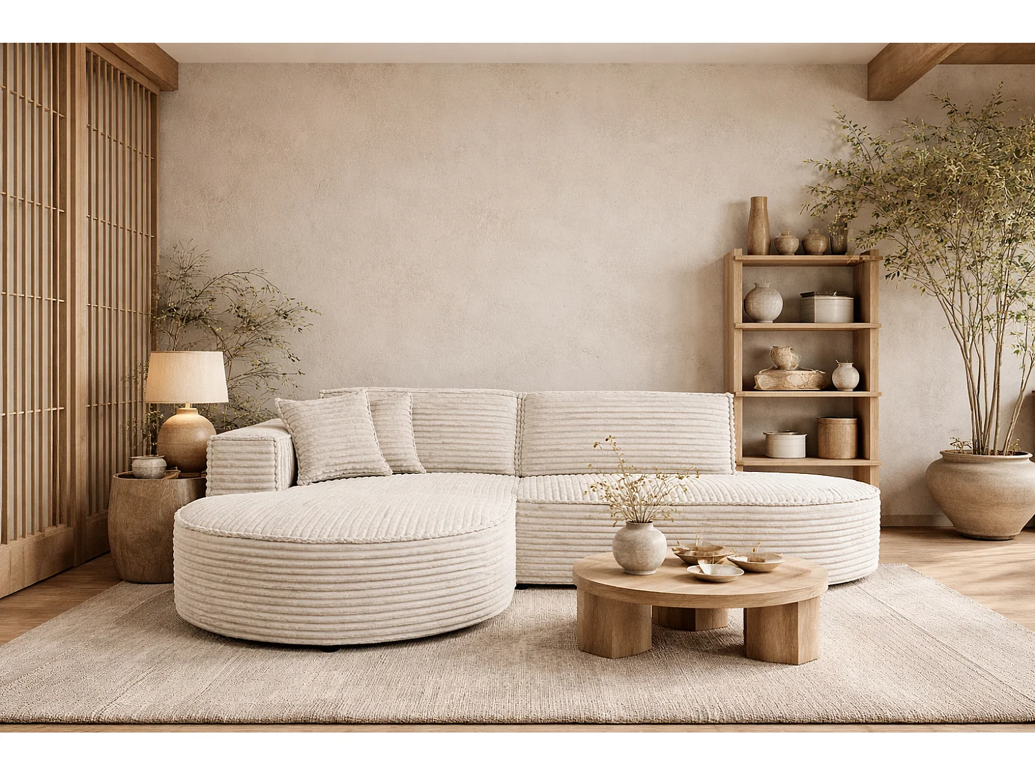 Ecksofa L-Form, Cordstoff Velo, Ecru, Links, Modena Studio