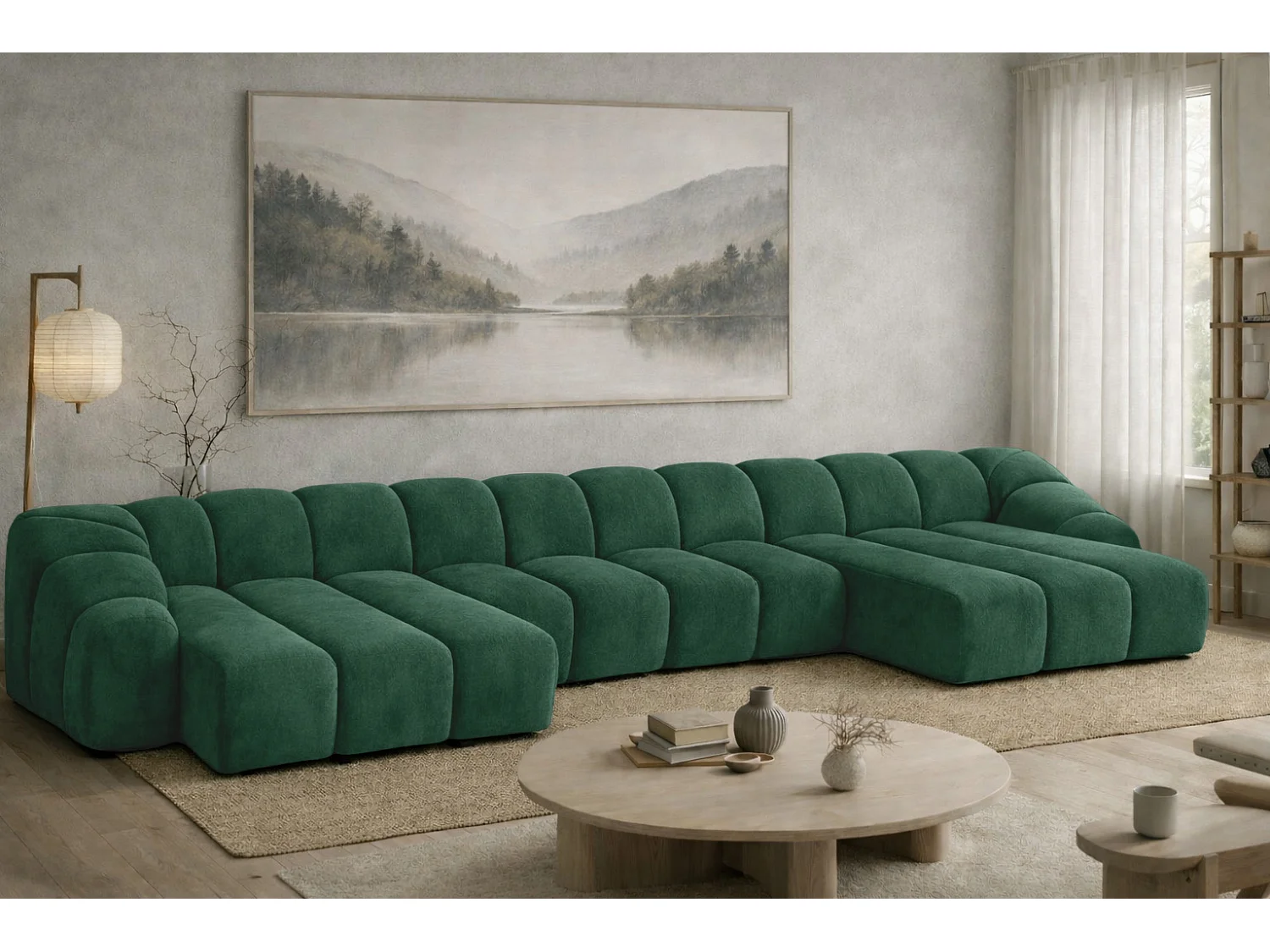 Divano angolare modulare a U, tessuto velluto Bluvel, verde, CROISSANT U XL