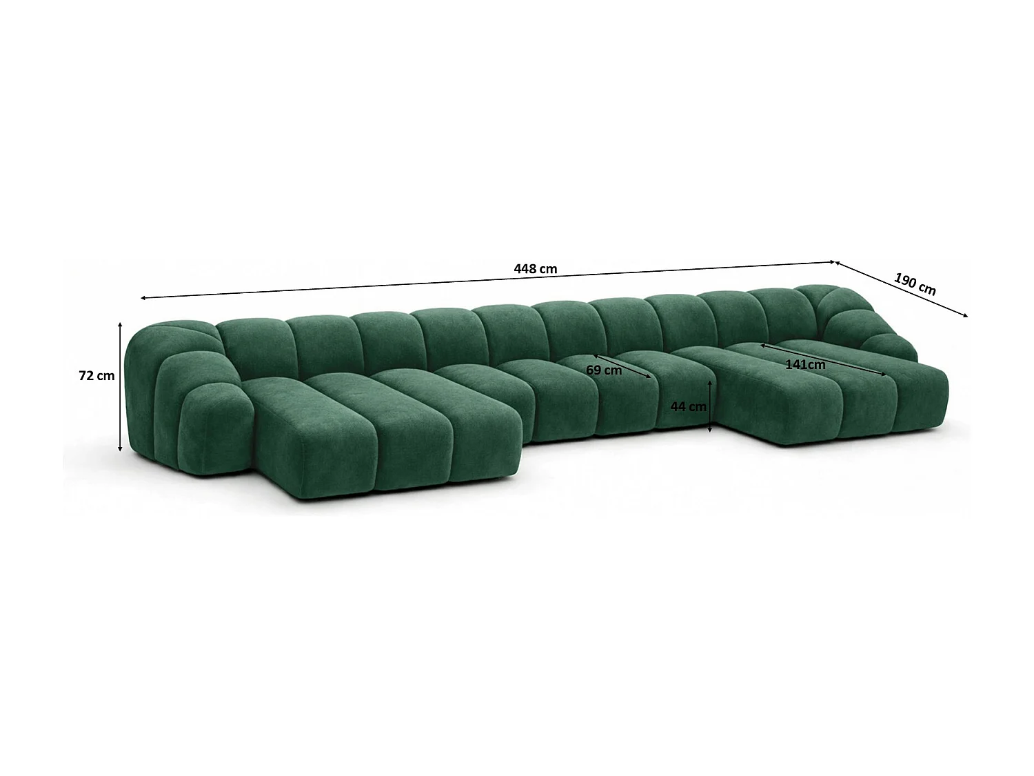 Divano angolare modulare a U, tessuto velluto Bluvel, verde, CROISSANT U XL