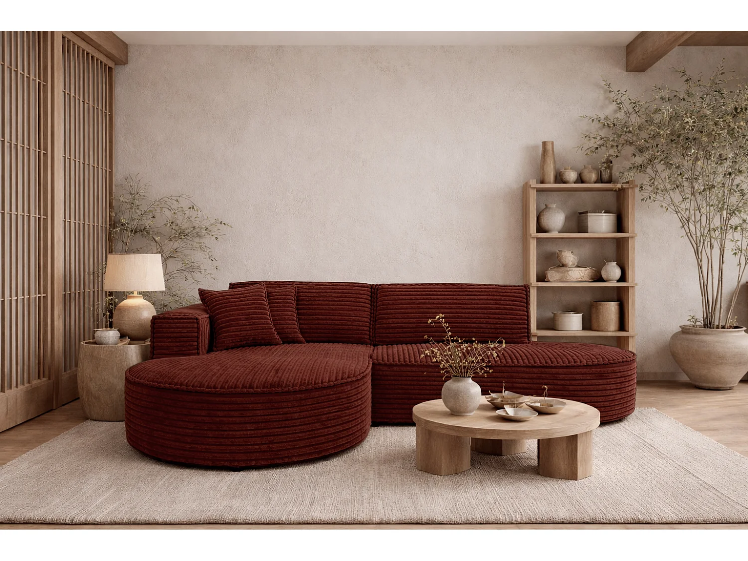 Ecksofa L-Form, Cordstoff Velo, Kupfer, Links, Modena Studio
