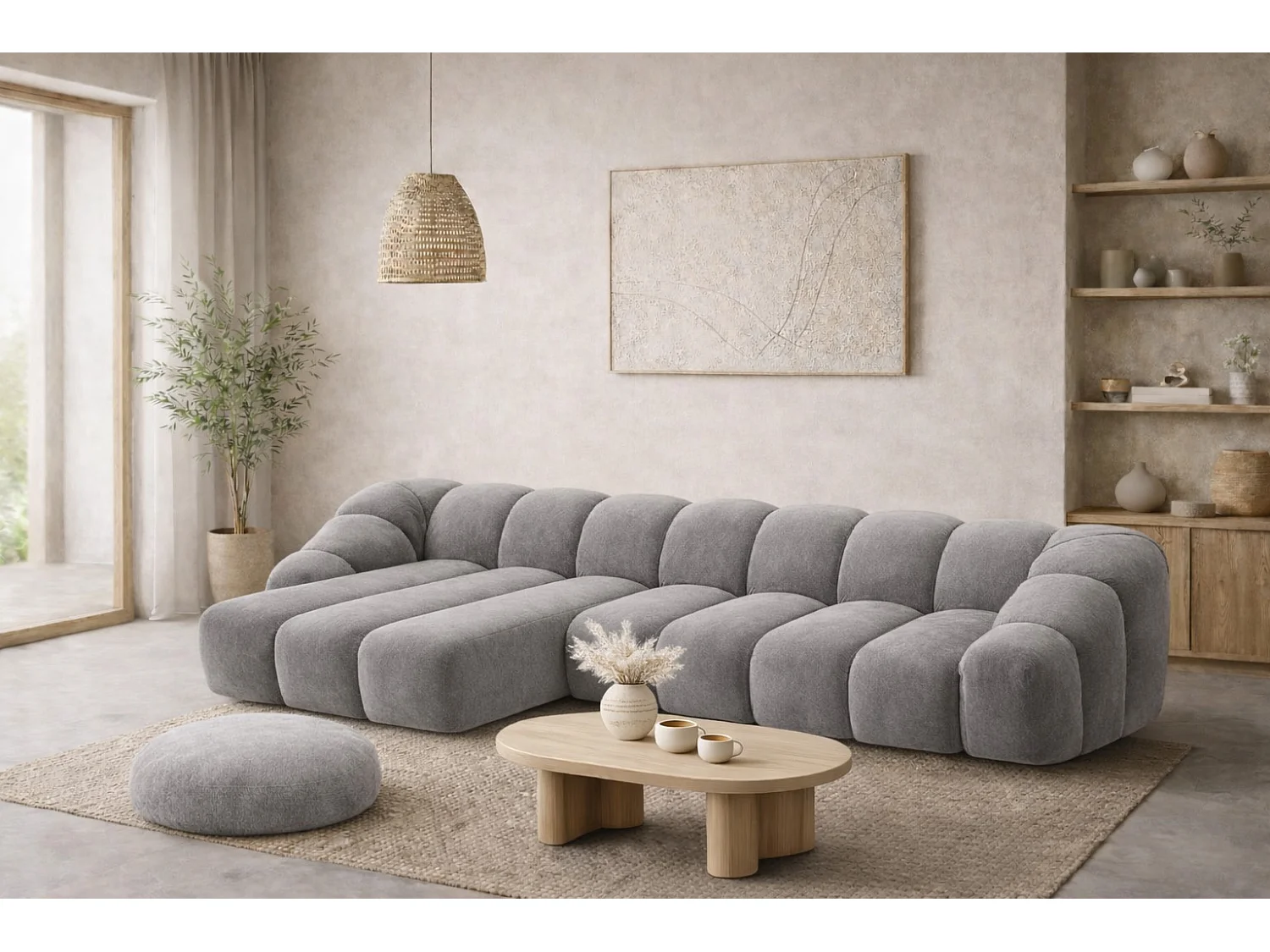 Divano angolare modulare a L, tessuto velluto Bluvel, grigio, sinistra, CROISSANT XL