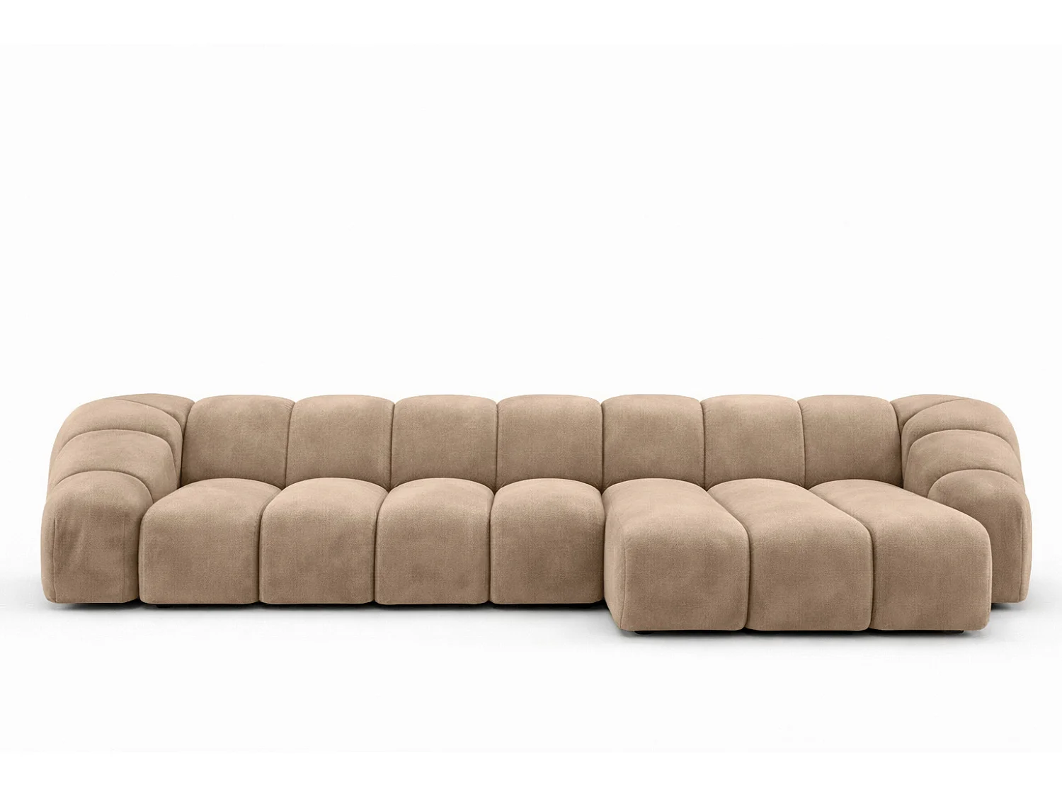 Divano angolare modulare a L, tessuto velluto Bluvel, latte, destra, CROISSANT XL