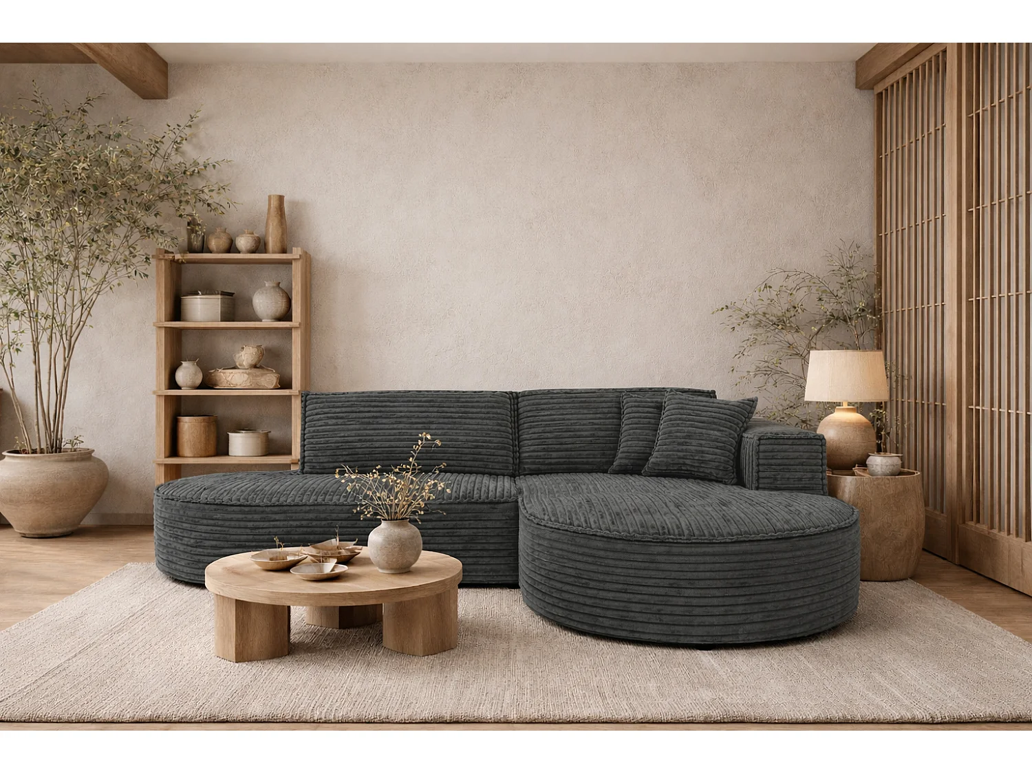 Ecksofa L-Form, Cordstoff Velo, Dunkelgrau, Rechts, Modena Studio