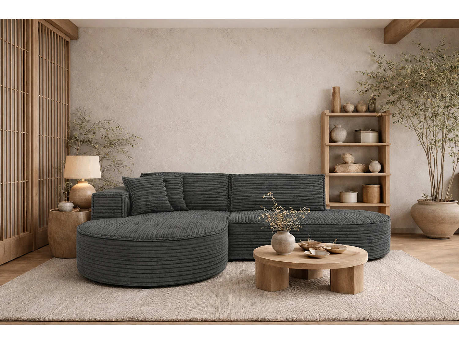 Ecksofa L-Form, Cordstoff Velo, Dunkelgrau, Links, Modena Studio