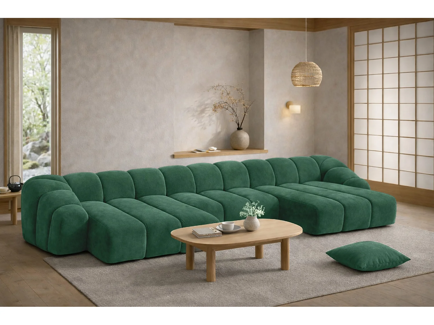 Narożnik modułowy w kształcie U, tkanina welurowa Bluvel, Zielony, CROISSANT U