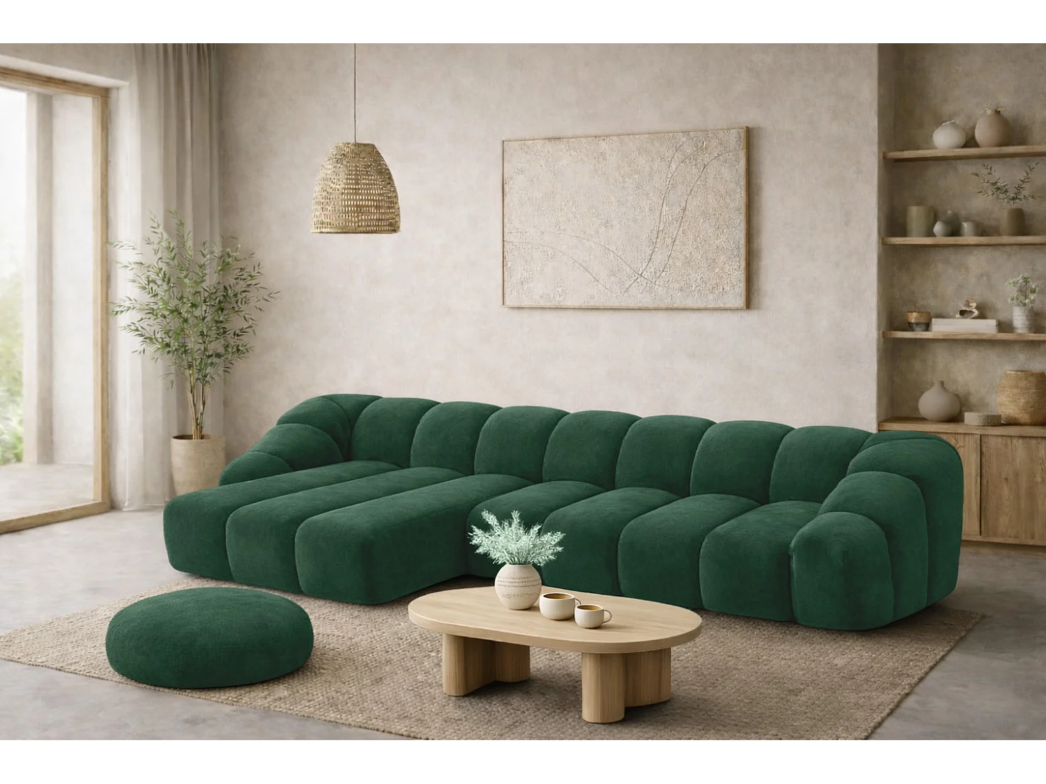 Divano angolare modulare a L, tessuto velluto Bluvel, verde, sinistra, CROISSANT XL