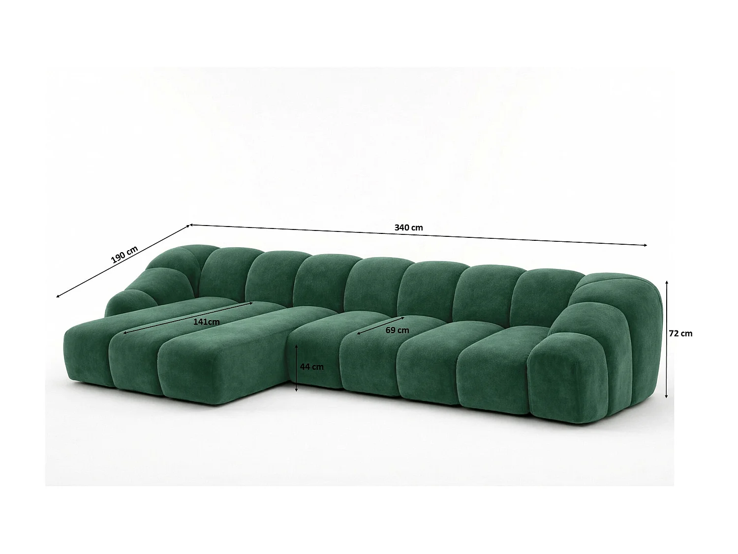 Divano angolare modulare a L, tessuto velluto Bluvel, verde, sinistra, CROISSANT XL