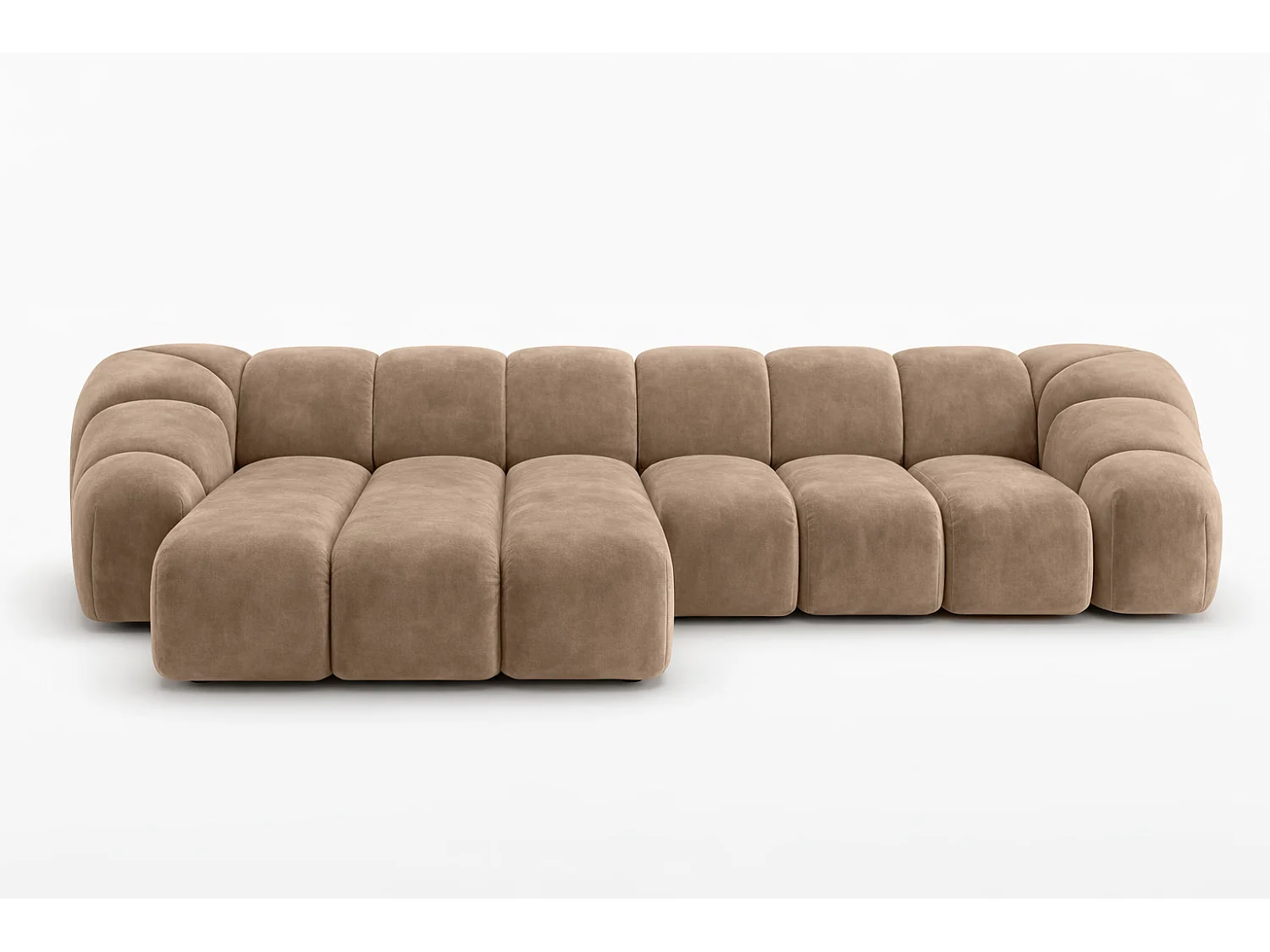 Divano angolare modulare a L, tessuto velluto Bluvel, latte, sinistra, CROISSANT L