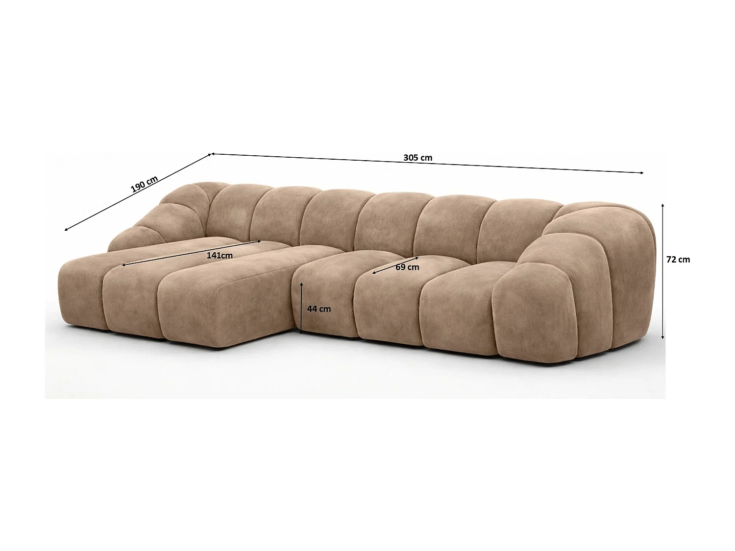 Divano angolare modulare a L, tessuto velluto Bluvel, latte, sinistra, CROISSANT L