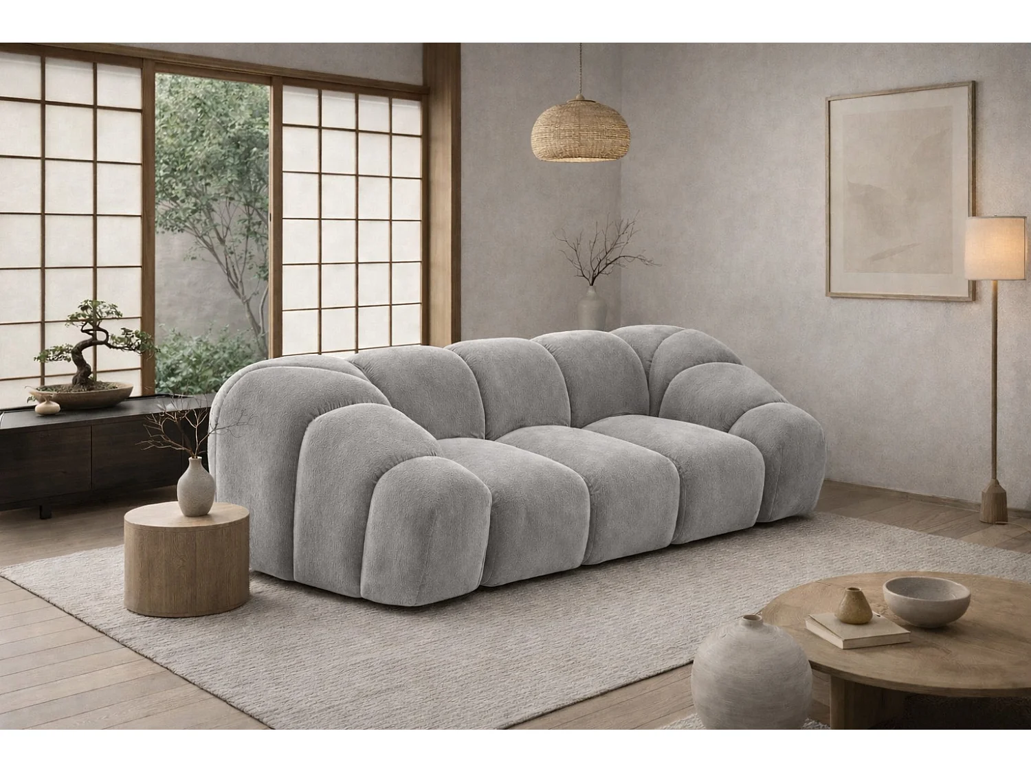 Divano modulare 2 posti, tessuto velluto Bluvel, grigio, CROISSANT