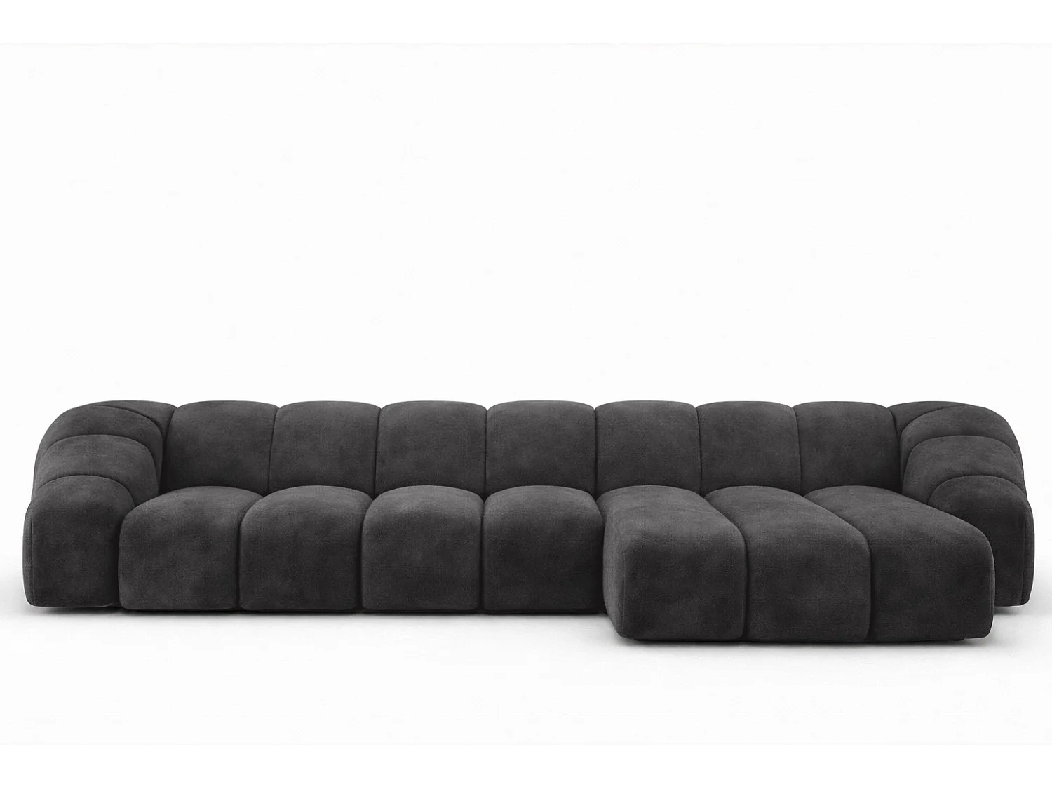 Divano angolare modulare a L, tessuto velluto Bluvel, nero, destra, CROISSANT XL