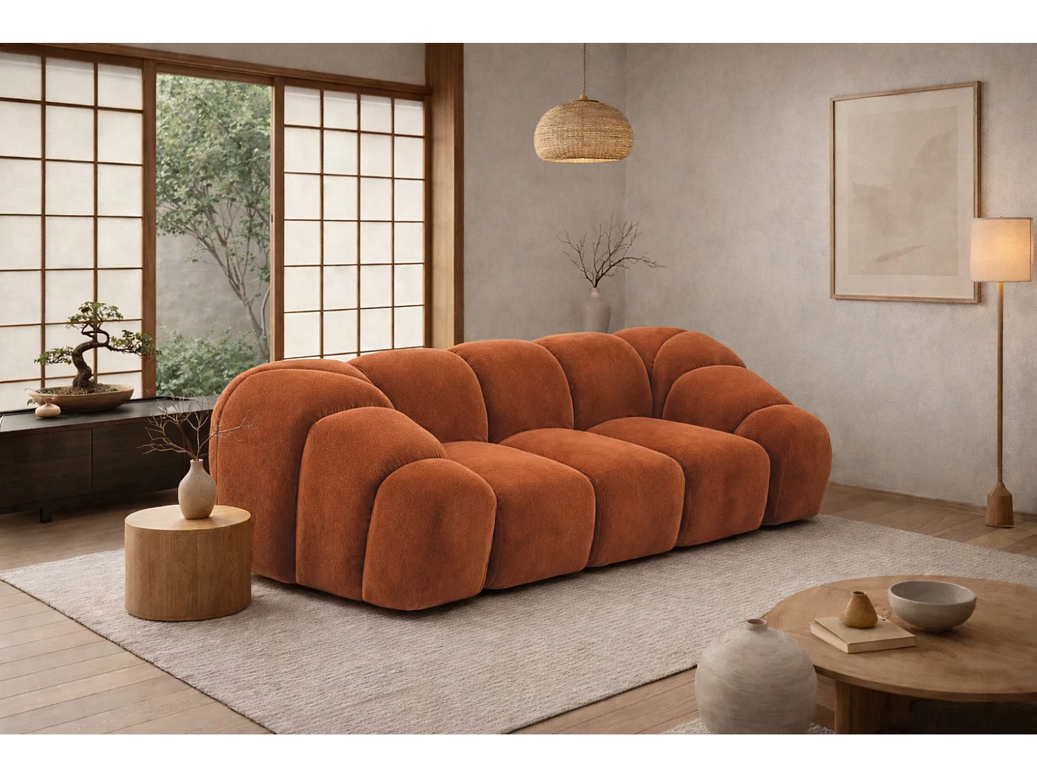 Divano modulare 2 posti, tessuto velluto Bluvel, color cannella, CROISSANT