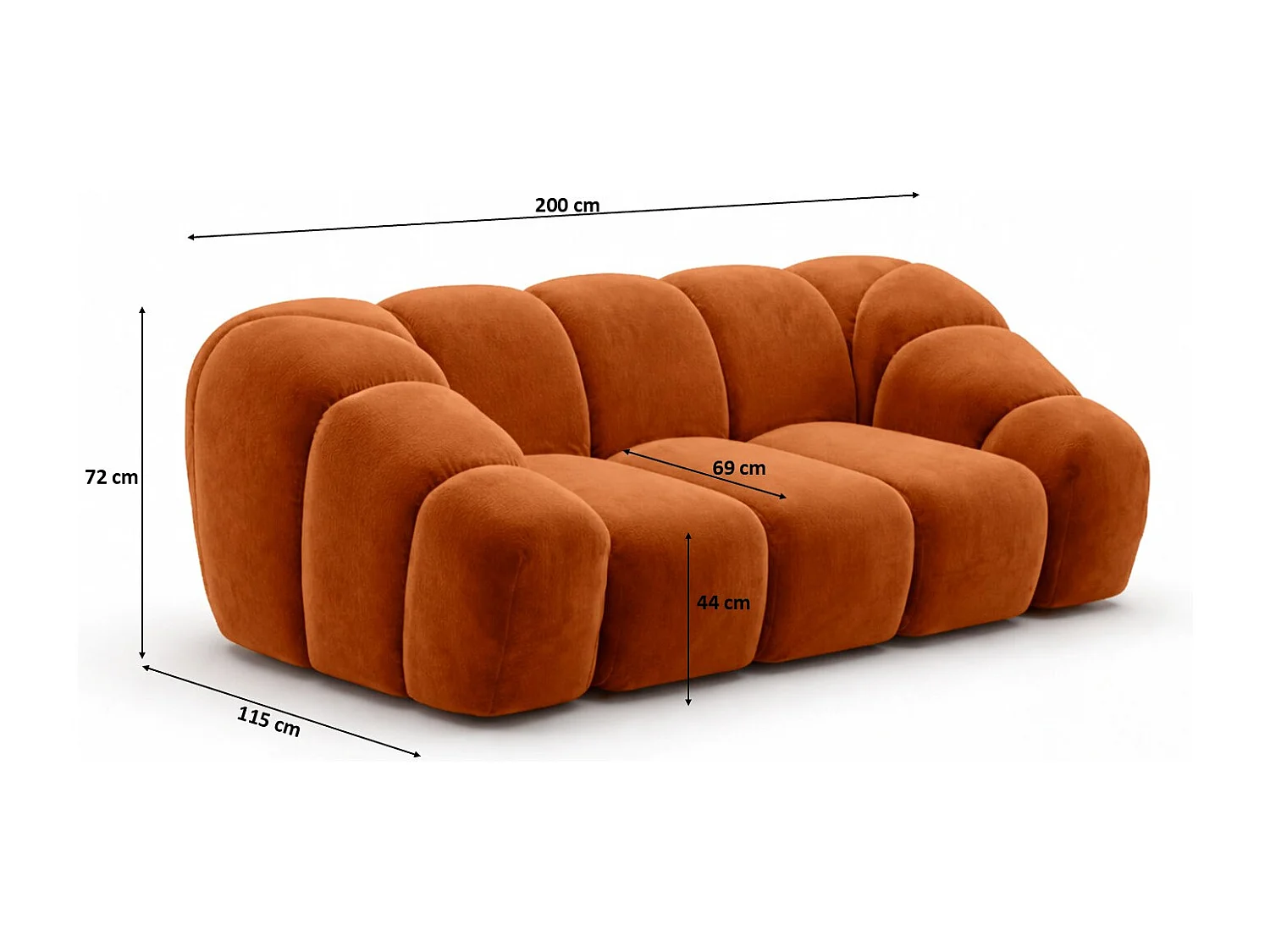 Divano modulare 2 posti, tessuto velluto Bluvel, color cannella, CROISSANT