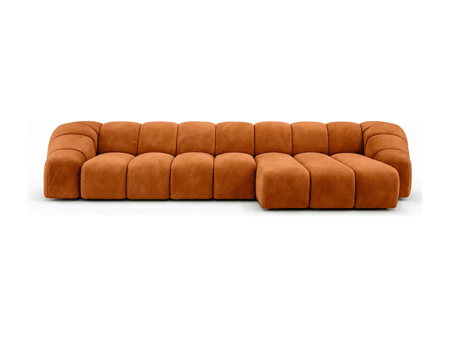 Divano angolare modulare a L, tessuto velluto Bluvel, color cannella, destra, CROISSANT XL