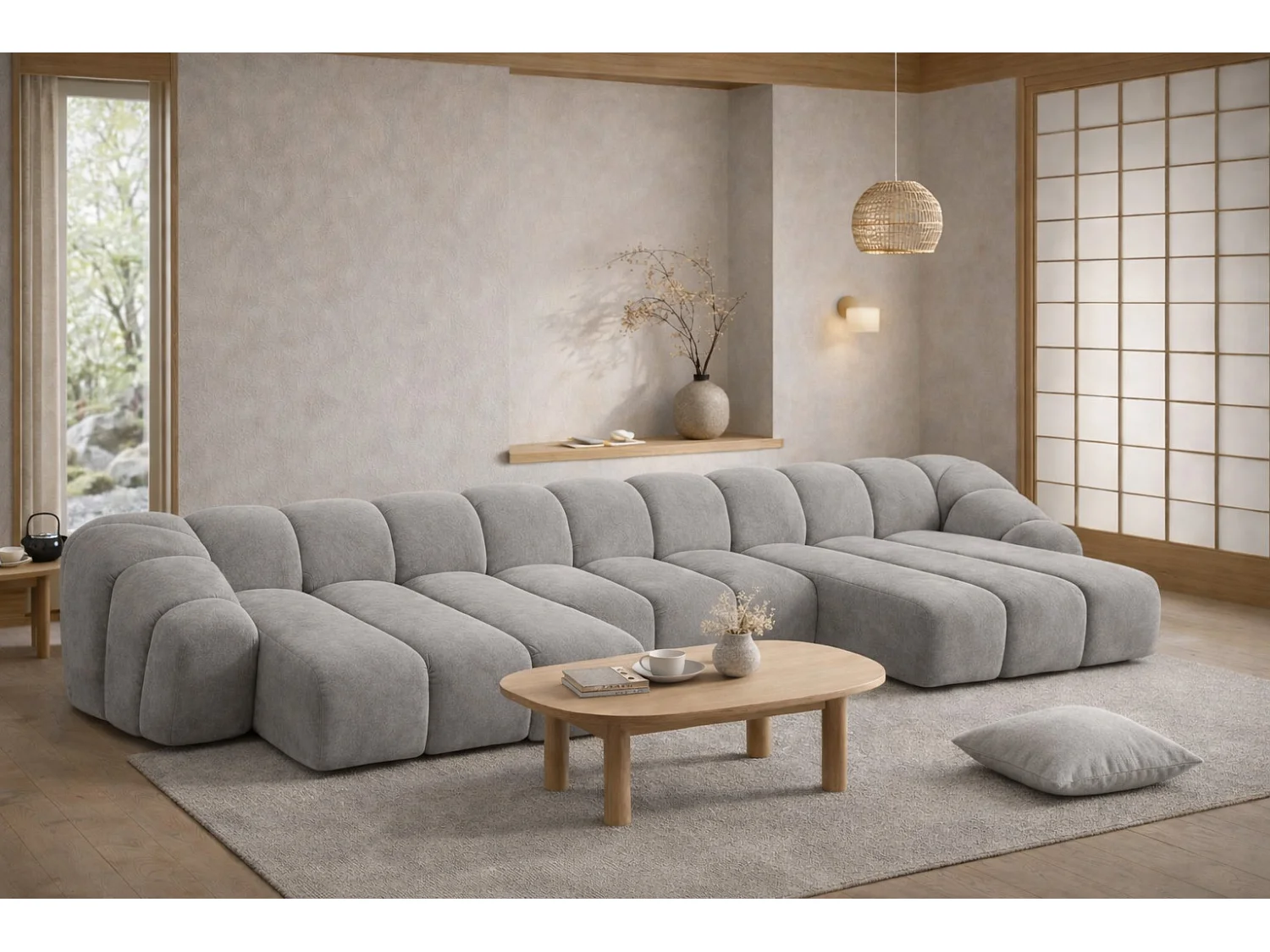 Narożnik modułowy w kształcie U, tkanina welurowa Bluvel, Szary, CROISSANT U