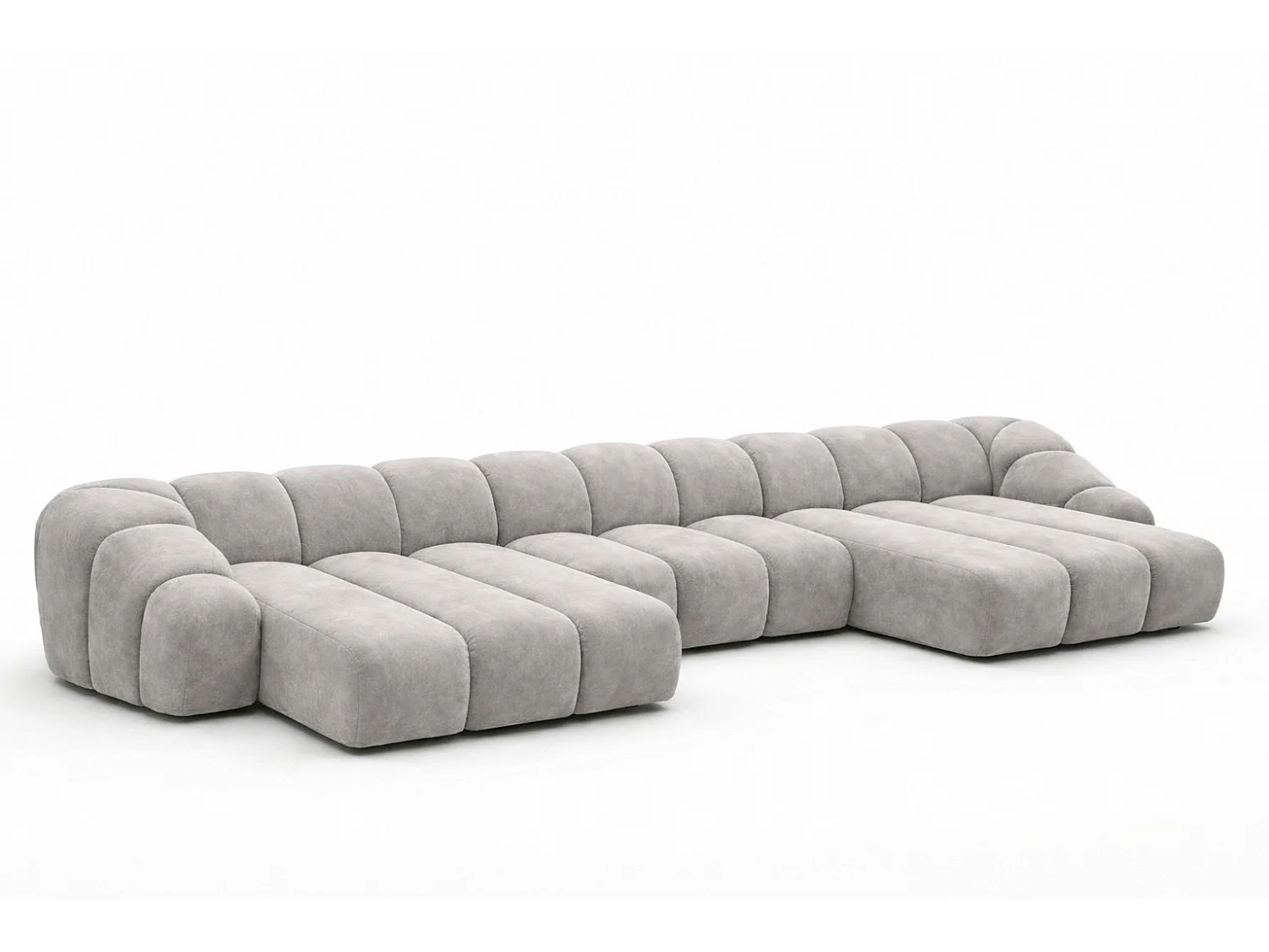 Narożnik modułowy w kształcie U, tkanina welurowa Bluvel, Szary, CROISSANT U