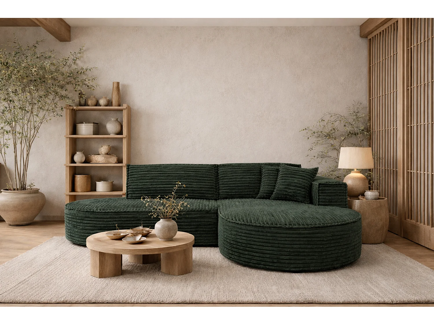 Ecksofa L-Form, Cordstoff Velo, Grün, Rechts, Modena Studio