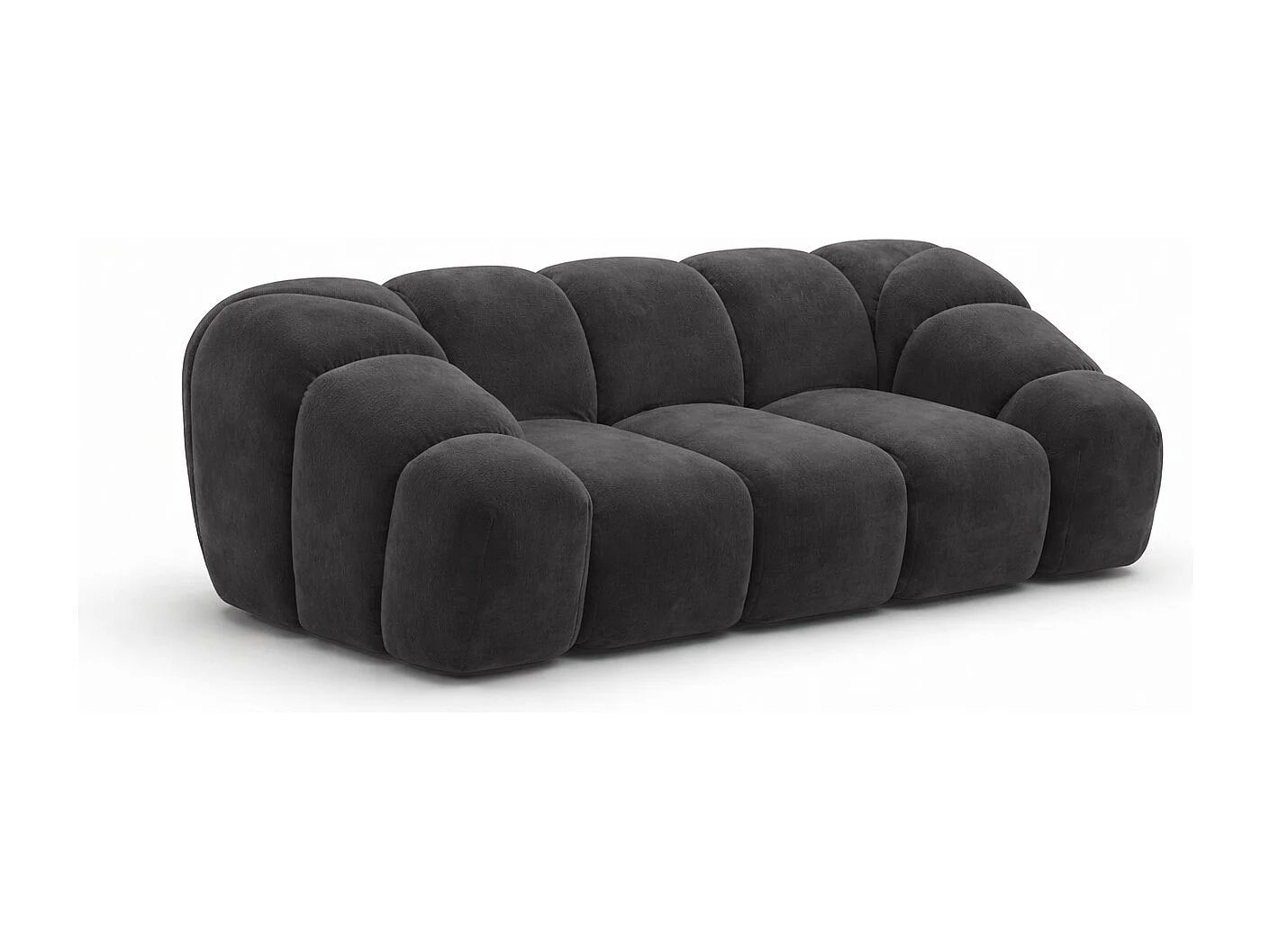 Divano modulare 2 posti, tessuto velluto Bluvel, nero, CROISSANT